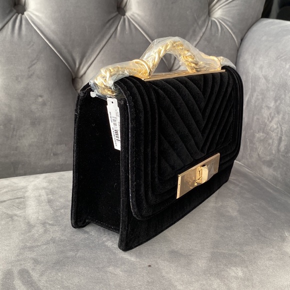 **NWT **ALDO Black Velvet Gold Hardware Evening Shoulder Crossbody Bag - Picture 2 of 8